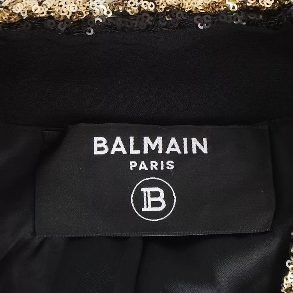 Balmain Runway Short Sequin Jacket With Decorative Golden Details In Black/Gold - Picture 10 of 11